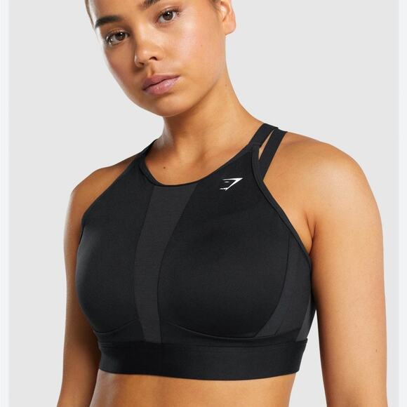 Gymshark Mesh Neckline Sports Bra S Black - Picture 1 of 5